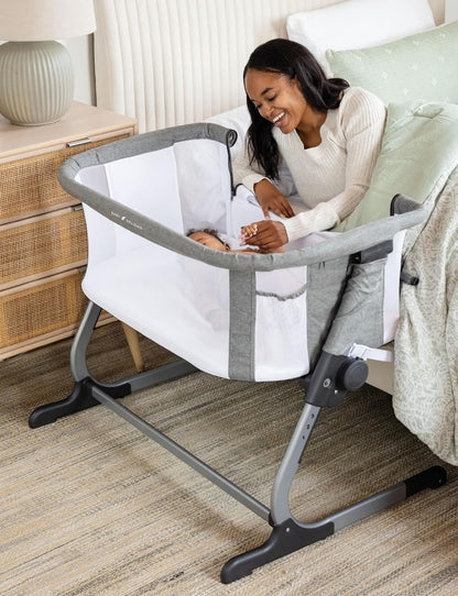 beside Me Dreamer Bassinet | Bedside Sleeper | 6-Position Height Adjustment | Charcoal Tweed
