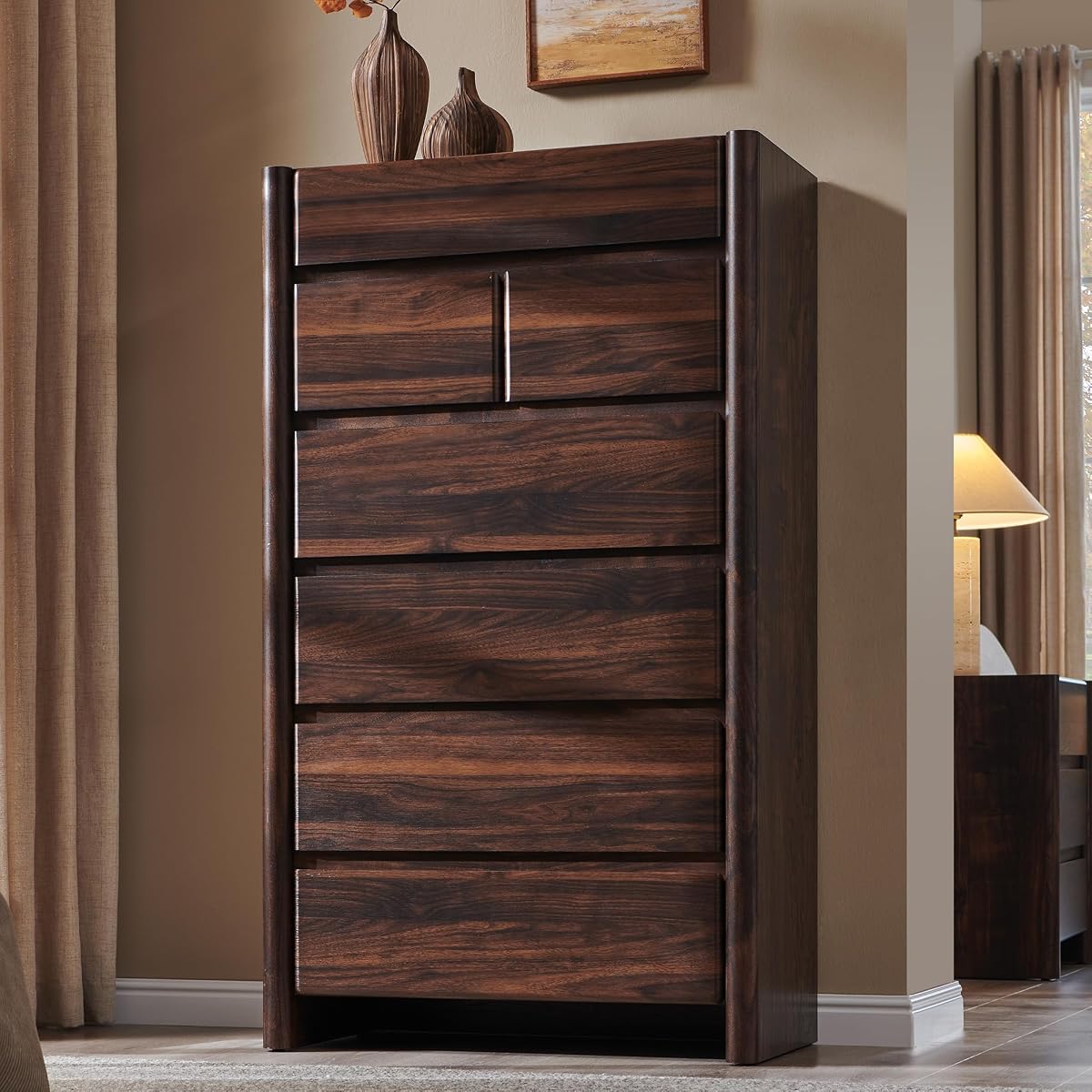 Modern 7 Drawers Dresser for Bedroom, 54.7" Tall Dresser-Brown