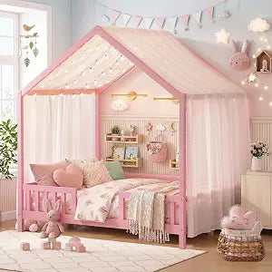 Full Montessori House Bed with High Rails, view 2