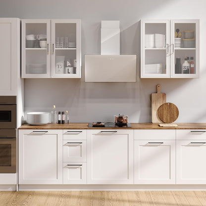 48" Kitchen Wall Cabinets 4 Doors - Laundry Upper Wall Amount Storage Cabinets with Acrylic Soft Glass Doors, in White, One Set of 2 Pieces