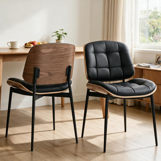 Mid Century Modern Dining Chairs with Walnut Grain Back