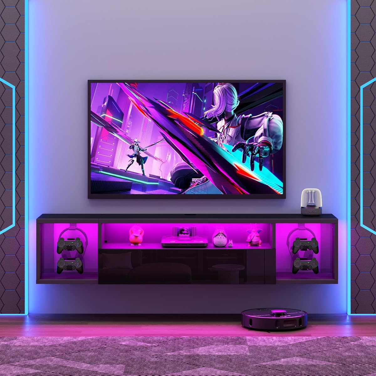 Floating TV Stand Wall Mounted with Lights,LED TV Stand