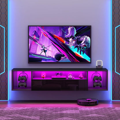 Floating TV Stand Wall Mounted with Lights,LED TV Stand