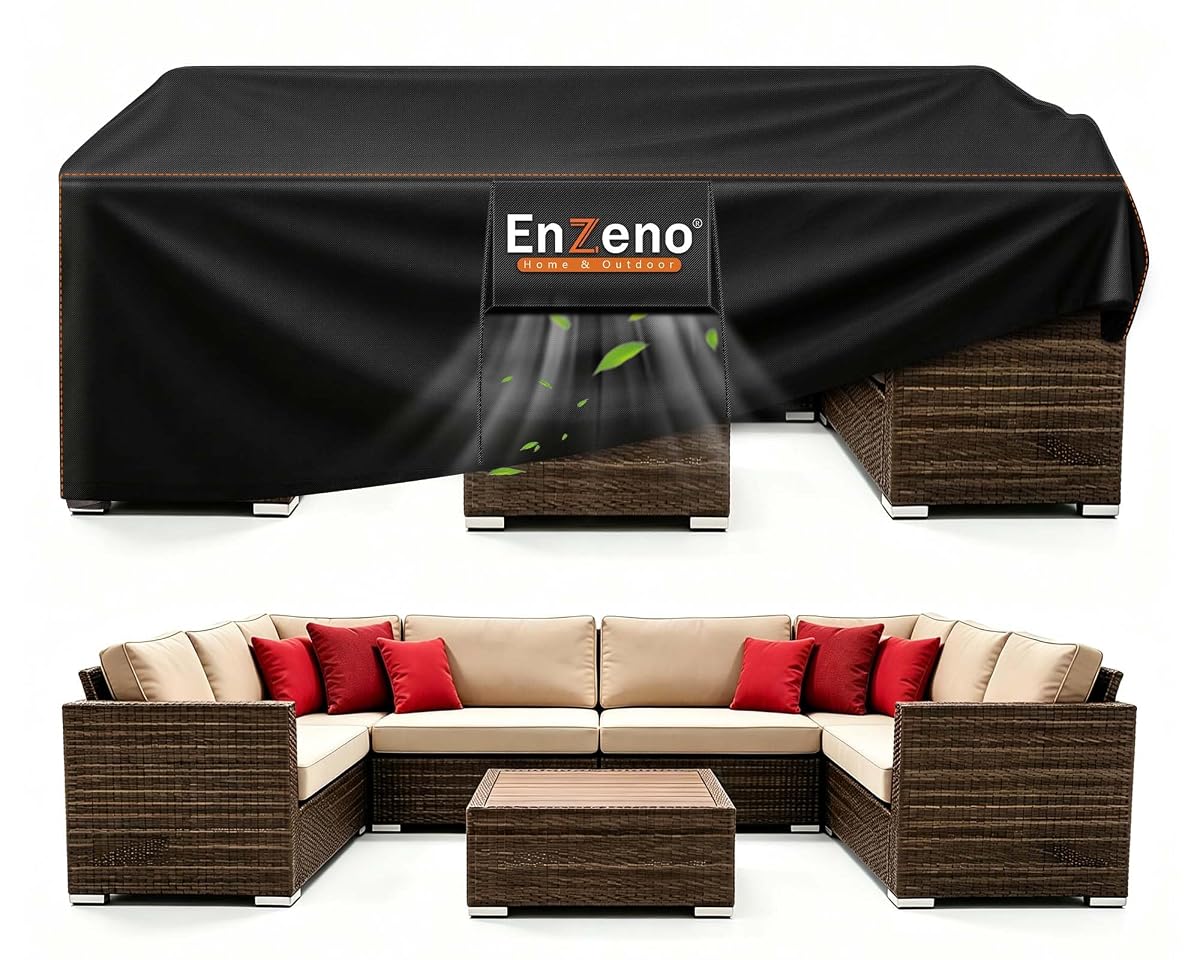 Patio Furniture Set Cover,Outdoor Sectional Sofa Couch Set Covers Waterproof,Garden Dining Table Chair Set Cover Outside Rectangular Heavy Duty Weatherproof 110" L x 82" W x 28" H Black