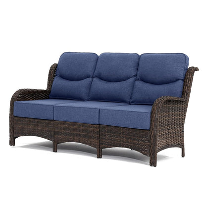 Luxury Outdoor Furniture High Back Patio Sofa, Oversized 3-Seater Couch with 6'' Thick Cushions, Ideal for Porch, Poolside, Deck, and Yard(Blue)