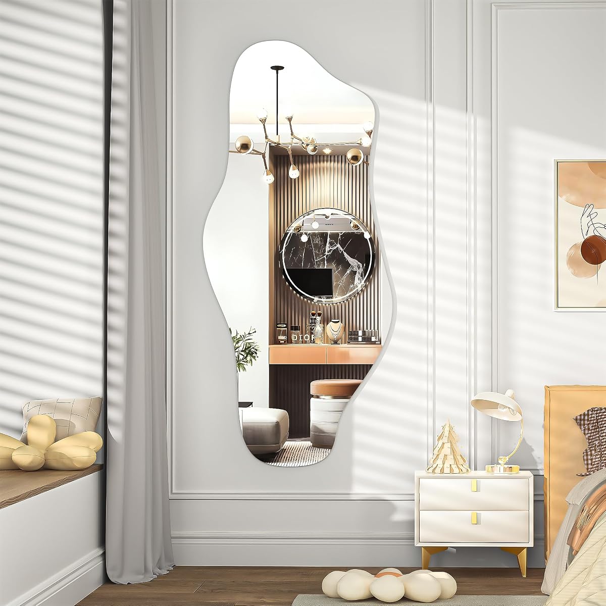 Irregular Wall Mirror, 48"x22" Asymmetrical Frameless Mirror, Modern Decorative Mirrors for Living Room, Entryway, Hallway, Bathroom, Bedroom,Wall Mounted Home Decor