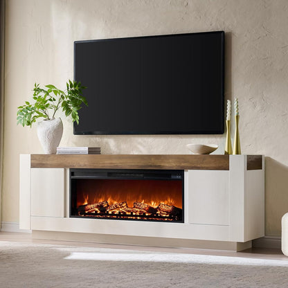 70" Fireplace TV Stand for 80" TV, 36" Electric Fireplace,Antique White
