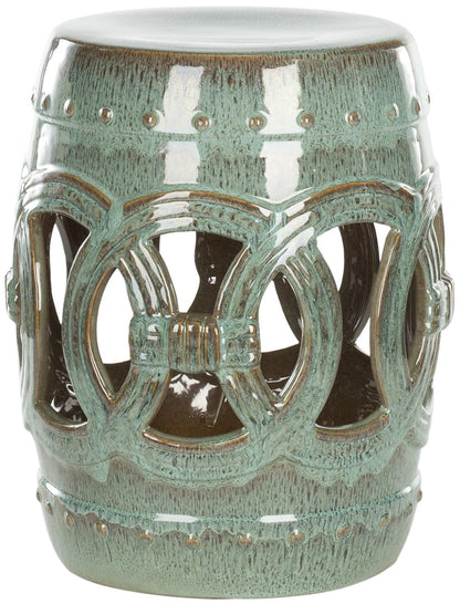 SAFAVIEH Furniture - Double Coin Decorative Garden Stool - Antique Blue - Ceramic - Artisan Chinoiserie Design - Ideal for Living Room, Patio, Garden - Fully Assembled (ACS4500A)
