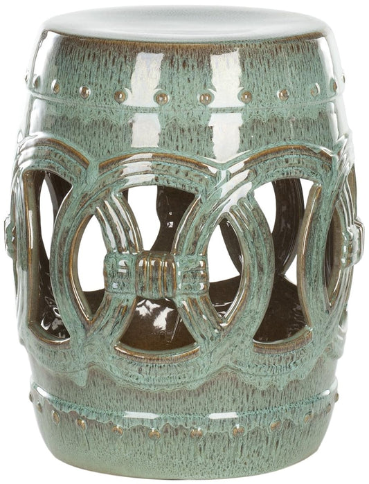 Antique blue ceramic double coin garden stool