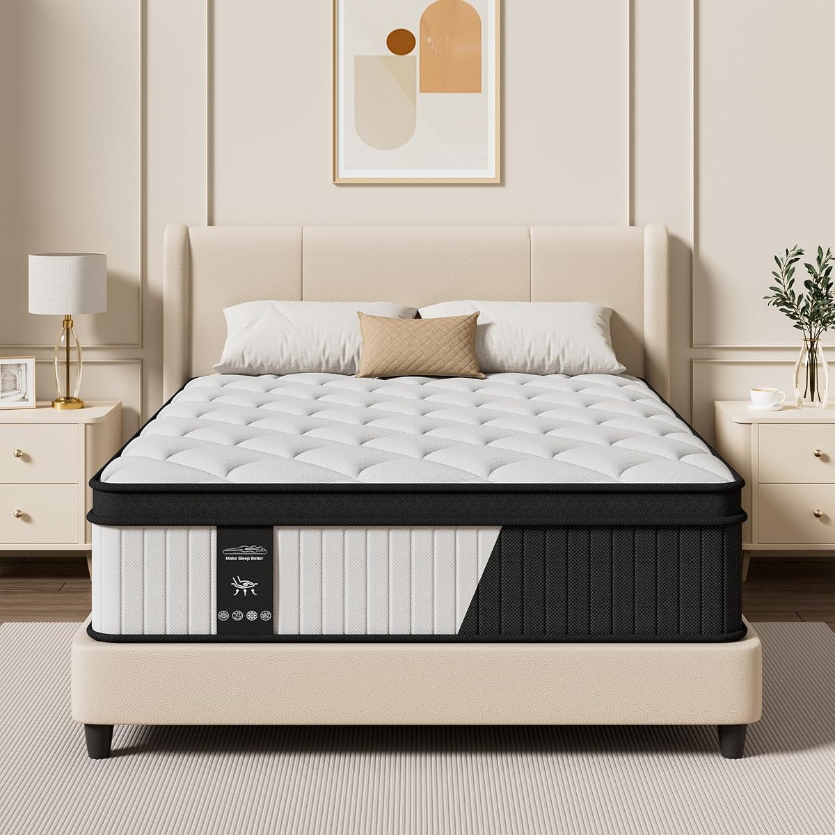 Mattress Queen Size, 12 Inch Hybrid Queen Mattress in a Box, Medium Firm