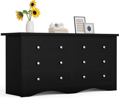 Dresser for Bedroom, 6 Wood Dresser, Chest of Drawers, for TV up to 65 Inch, TV Stand Storage Chest of Drawers for Hallway Entryway (Black)