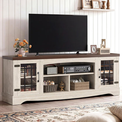 Farmhouse TV Stand for 75 Inch TV, Light Oak & Walnut