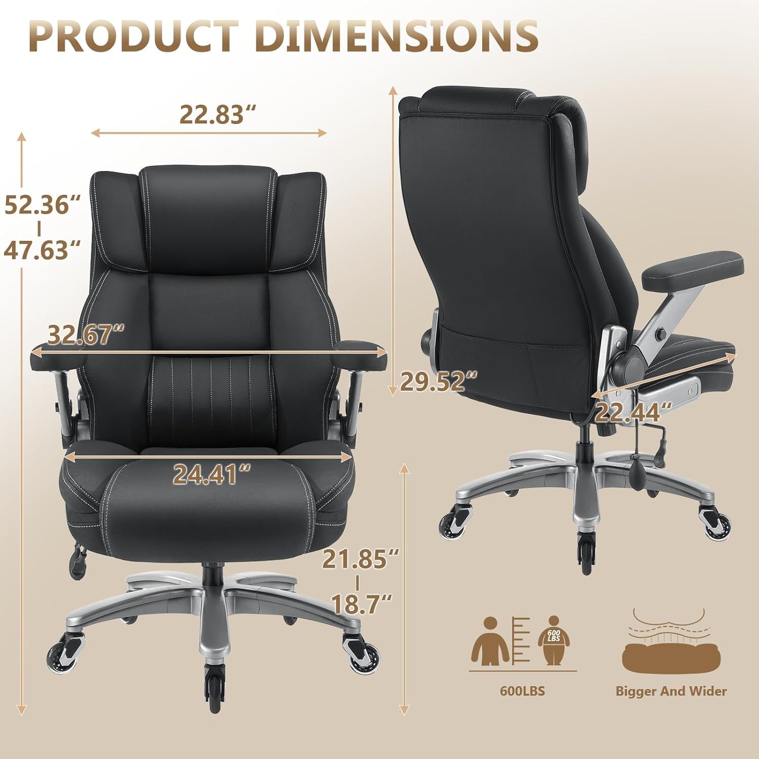 600LBS Breathable Fabric Big and Tall Office Chair with 5D Flip Arms and Pocket Spring Cushion, Ergonomic Heavy Duty Executive Office Desk Chair with Lumbor Support, High Back Computer Chair (600Lbs)