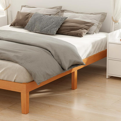 Solid Wood Bed Frame, Queen Size Bed Base with Wooden Slat Support, Sturdy, Stylish & Noise-Free Design, No Box Spring Needed, Easy Assembly, 12 in Natural Pine