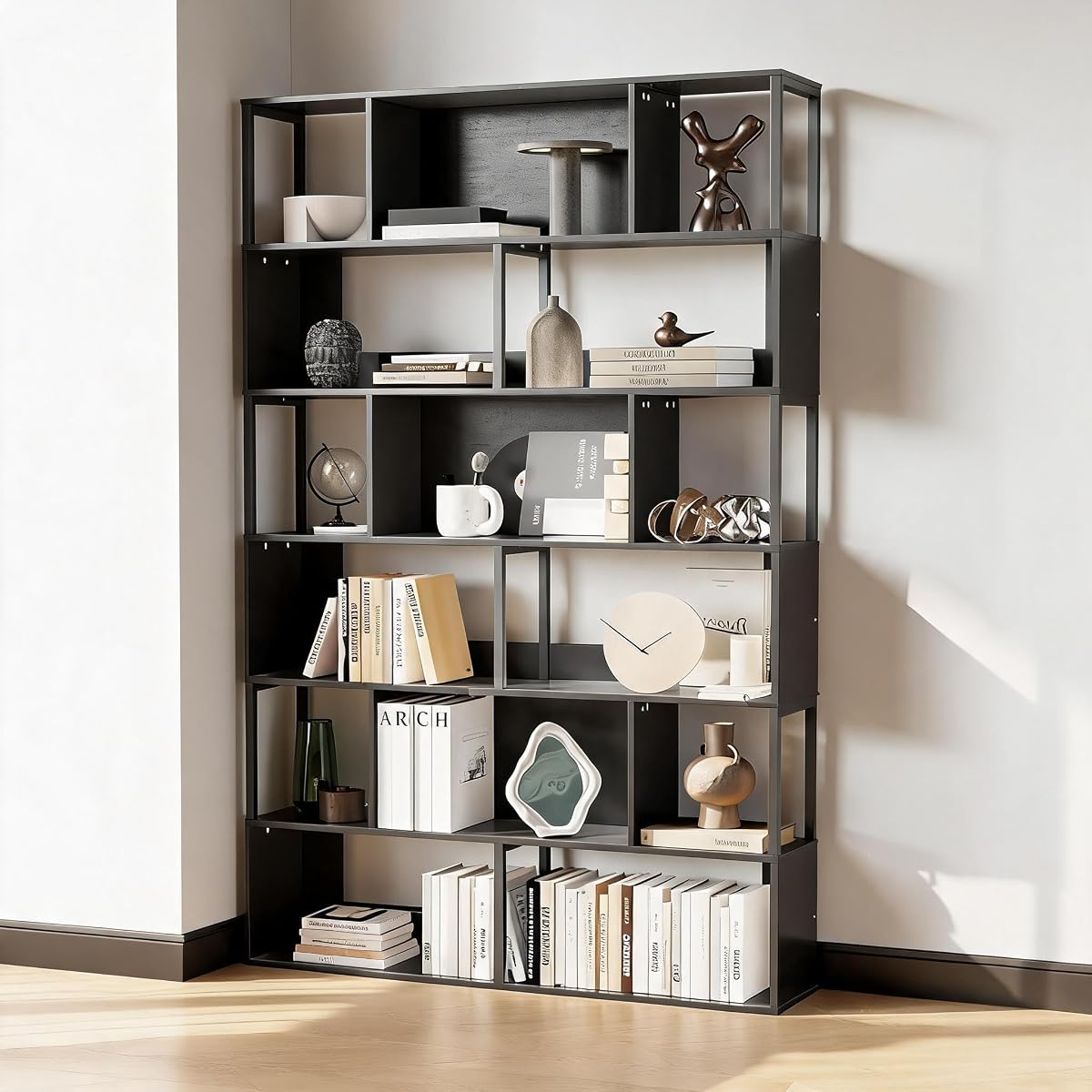6-Tier Bookshelf, Tall Geometric Bookcase