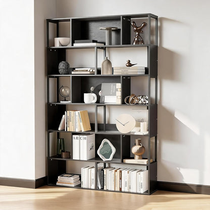 6-Tier Bookshelf, Tall Geometric Bookcase