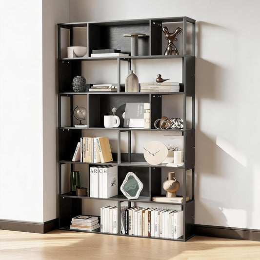6-Tier Bookshelf, Tall Geometric Bookcase