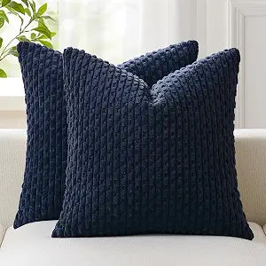 Boho Stripe Corduroy Softease Pillows Navy Blue, view 2