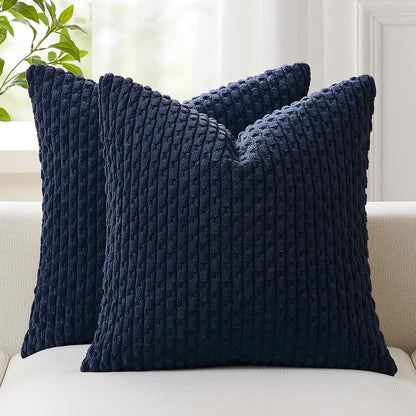 Boho Stripe Corduroy Softease Pillows Navy Blue