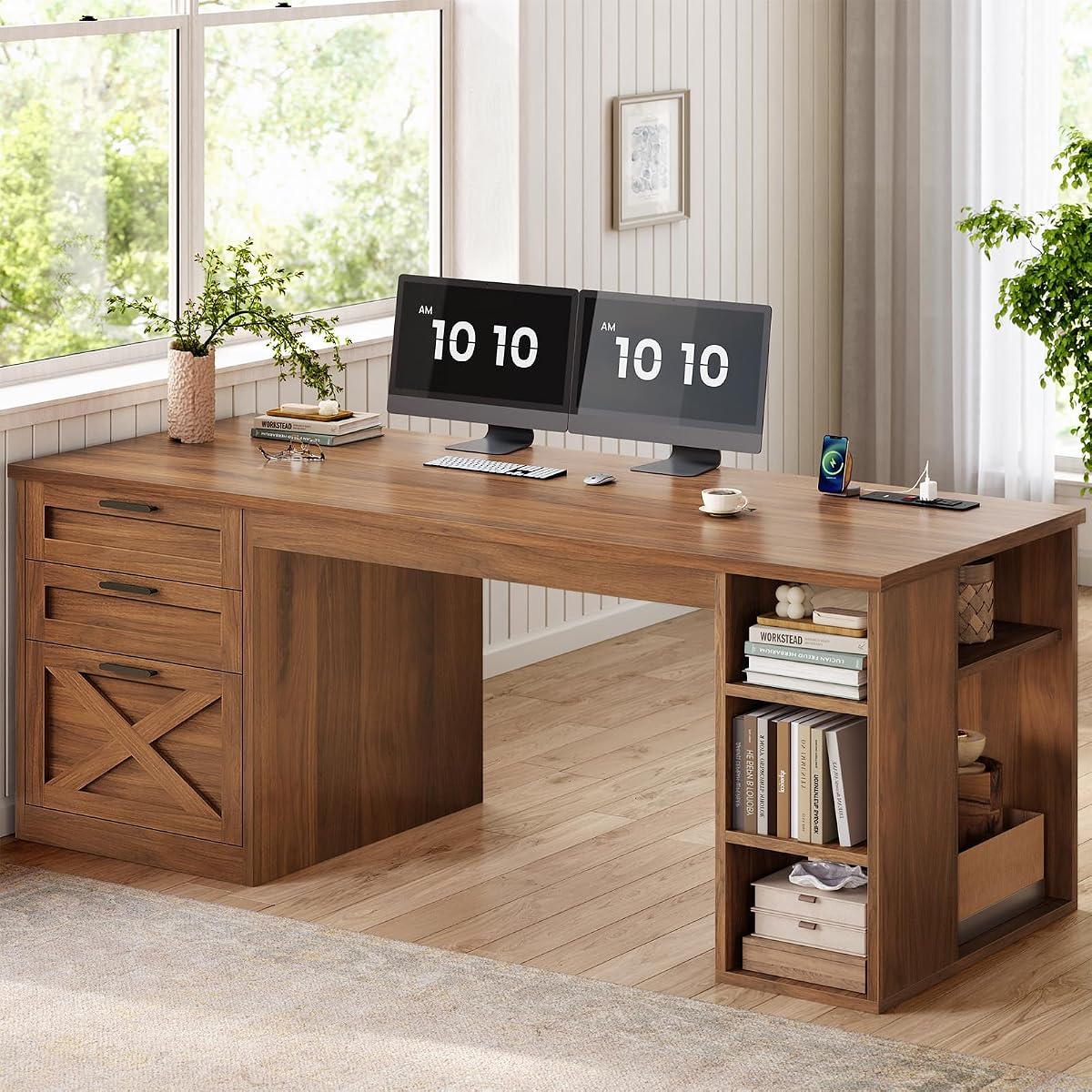 55.1" Farmhouse Executive Office Desk with 3 Drawers for Home Office