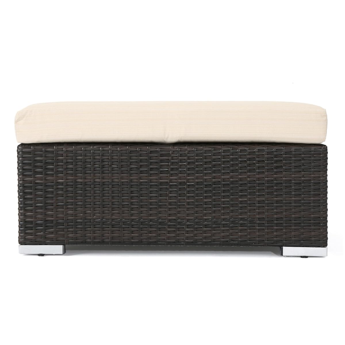 Outdoor Wicker Ottoman with Cushion for Stylish Patio Furniture, Versatile Garden Footrest or Extra Seating, Comfortable and Durable, Beige