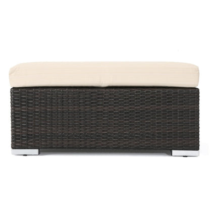 Outdoor Wicker Ottoman with Cushion for Stylish Patio Furniture, Versatile Garden Footrest or Extra Seating, Comfortable and Durable, Beige