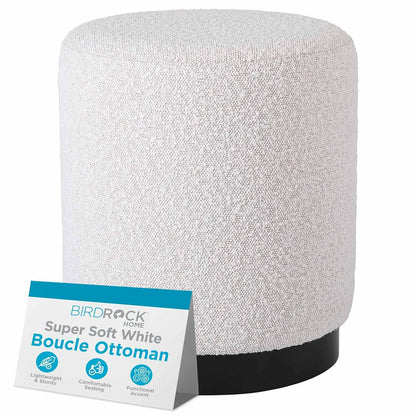 Round Boucle Ottoman Foot Stool | Soft Compact Padded Vanity Stool | Great for The Living Room, Bedroom and Kids Room | Small Furniture