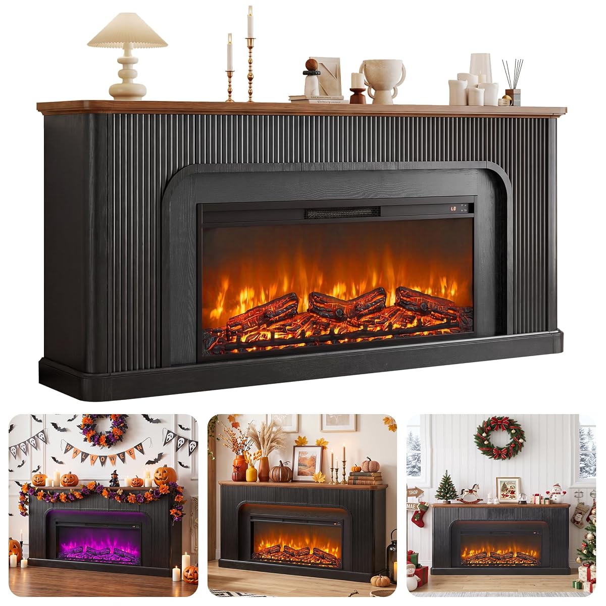 70'' Wooden Electric Fireplace TV Stand with Fireplace