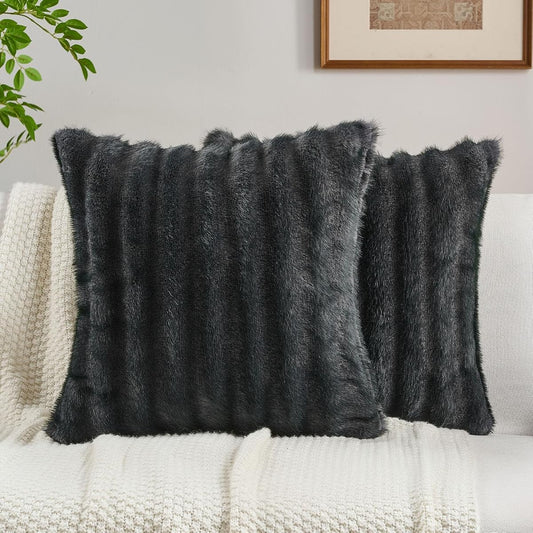 Pack of 2 Faux Mink Fur Throw Pillow Covers 24x24 Inch Soft Fluffy Dyeing