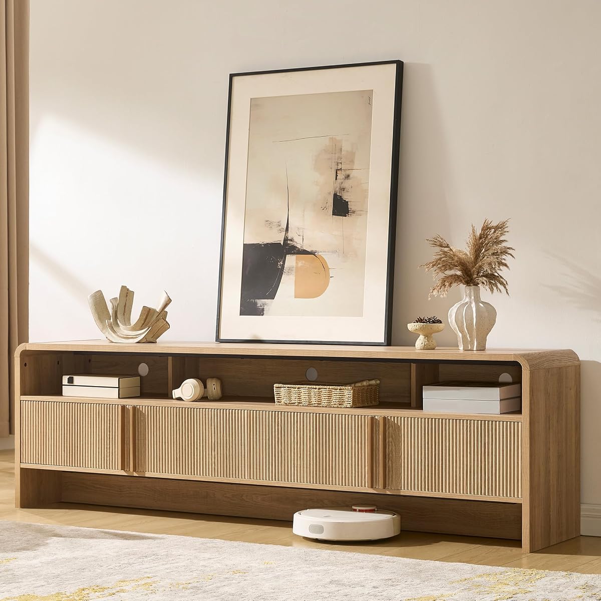 70" Fluted TV Stand with 2 Storage Cabinets for TVs Up to 80"