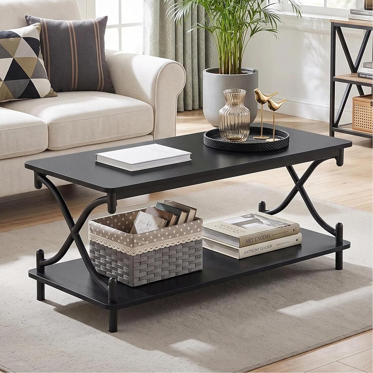 Coffee Table for Living Room with Round Corners Modern Farmhouse Center Table
