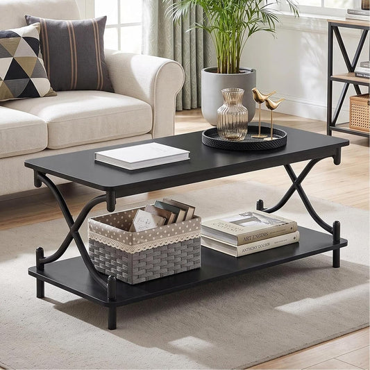 Coffee Table for Living Room with Round Corners Modern Farmhouse Center Table