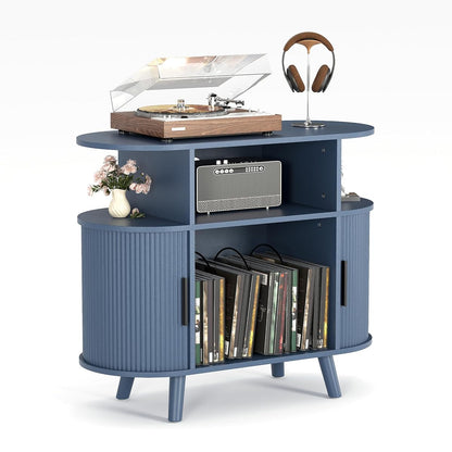 35'' Fluted Mid Century Modern Turntable Cabinet