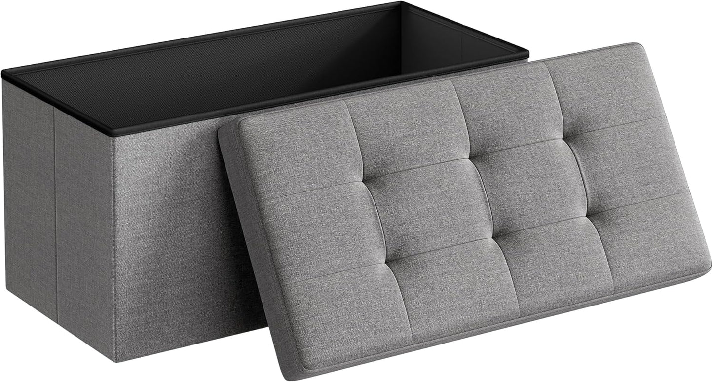 MAZIE Collection - 43 Inches Folding Storage Ottoman Bench, Ottoman Foot Rest, End of Bed Bench, Storage Chest, Load 660 Lb, for Living Room, Bedroom, Entryway, Dark Gray ULSF77K