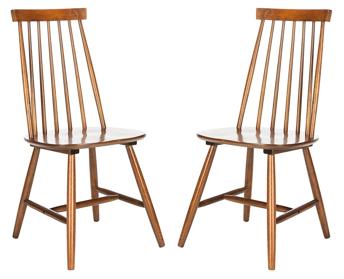SAFAVIEH Home Collection Priam Farmhouse Walnut Brown Spindle Back Living Room Accent Dining Chair