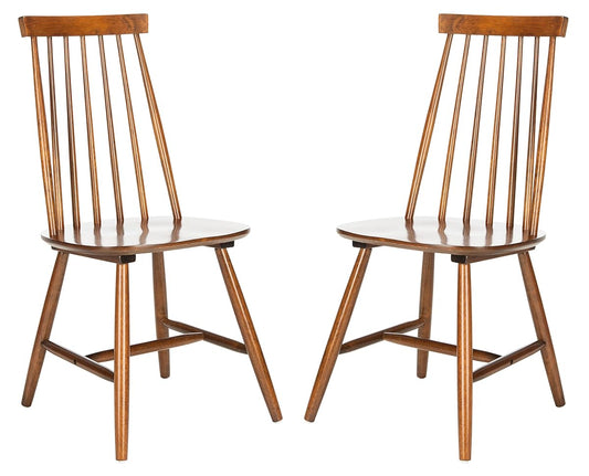 SAFAVIEH Home Collection Priam Farmhouse Walnut Brown Spindle Back Living Room Accent Dining Chair