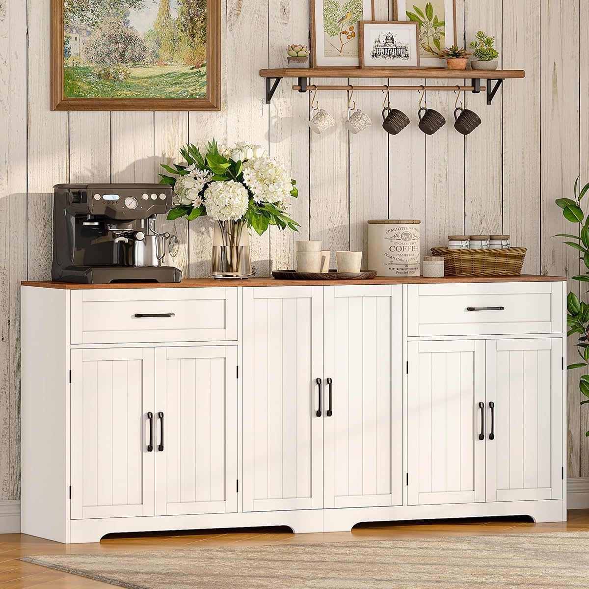 71" Farmhouse Sideboard Buffet Cabinet with Storage, White