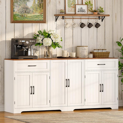 71" Farmhouse Sideboard Buffet Cabinet with Storage, White
