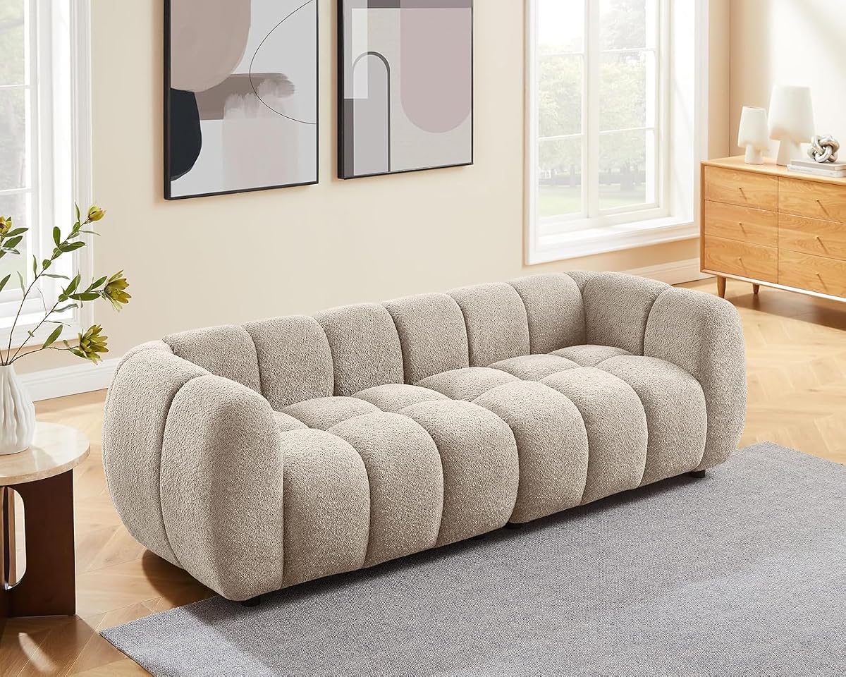 88" Oversized Boucle Sofa, Modern Upholstered Tufted Cloud Couch, Deep Seat Boucle Sofa,Cozy Modern 3 Seater Couch for Living Room, Bedroom, Apartment