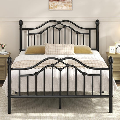 Full Size Metal Bed Frame with Victorian Headboard & Footboard, Black
