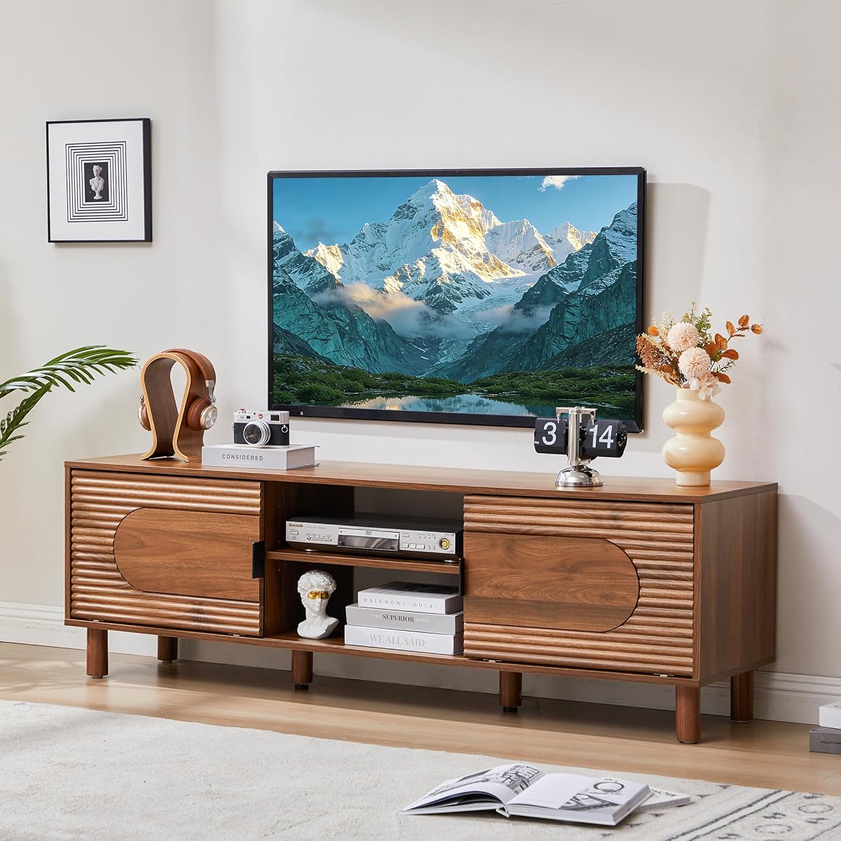 Walnut 63inch Sliding TV Stand for Televisions up to 70 Inches
