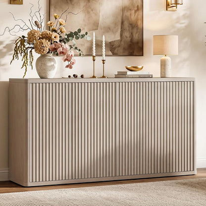 Buffet Cabinet with Storage Accent Sideboard with 4 Doors 66.3" Wide Fluted