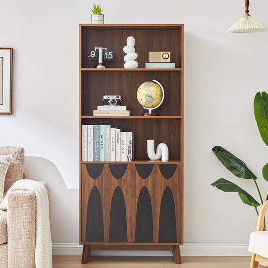 71-Inch Tall Freestanding Bookcase with Storage Doors