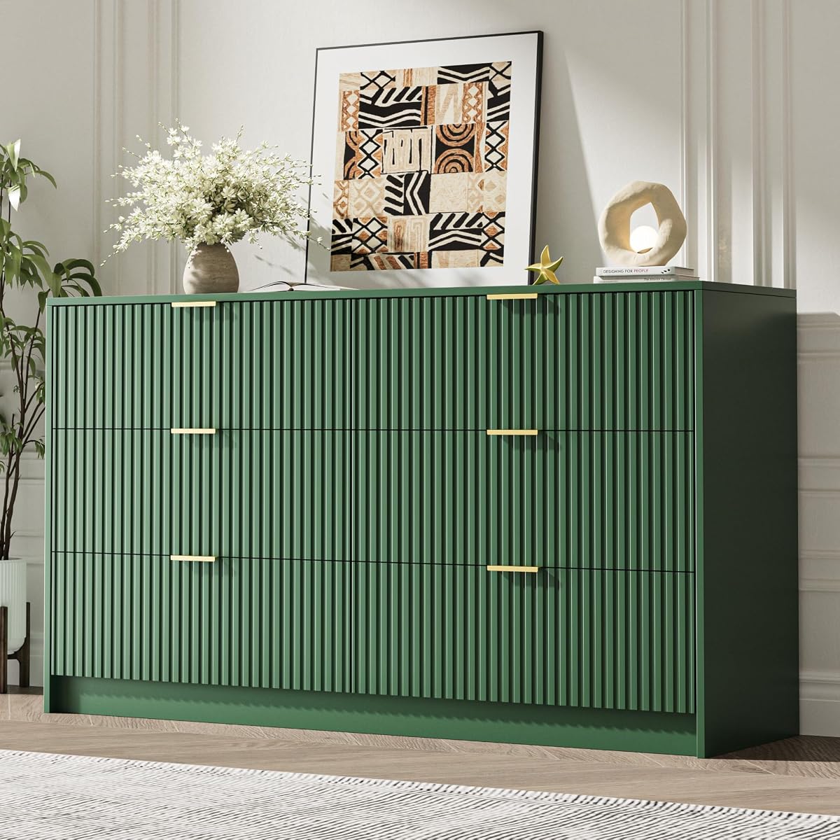 Green 6 Drawer Dresser for Bedroom