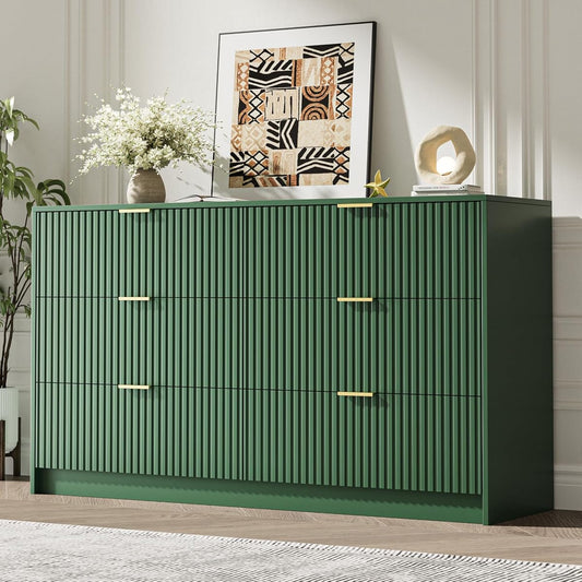Green 6 Drawer Dresser for Bedroom