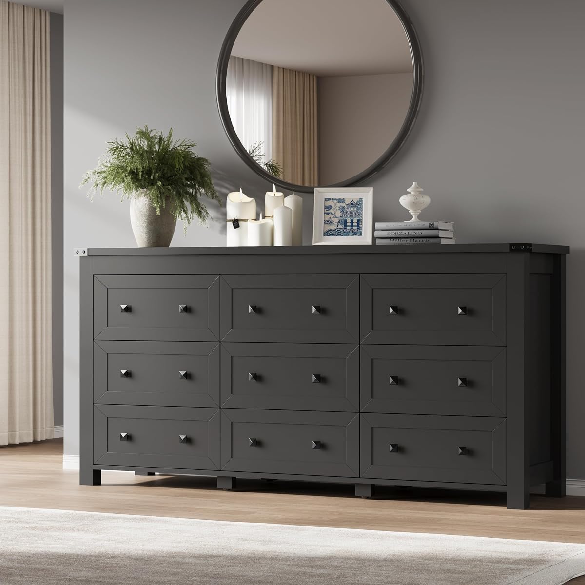 9-Drawer Dresser, Modern Wooden Storage Chest of Drawers, Dresser TV Stand