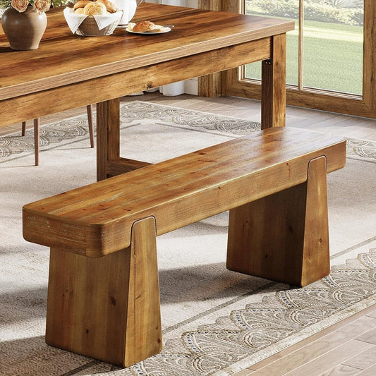 Solid Wood Dining Bench, 47" Farmhouse Dining Table Bench with Thickened Legs, Heavy Duty Wooden Bench Indoor for Enyryway, Living Dining Room, Hallway, Kitchen, Bedroom, Dark Brown