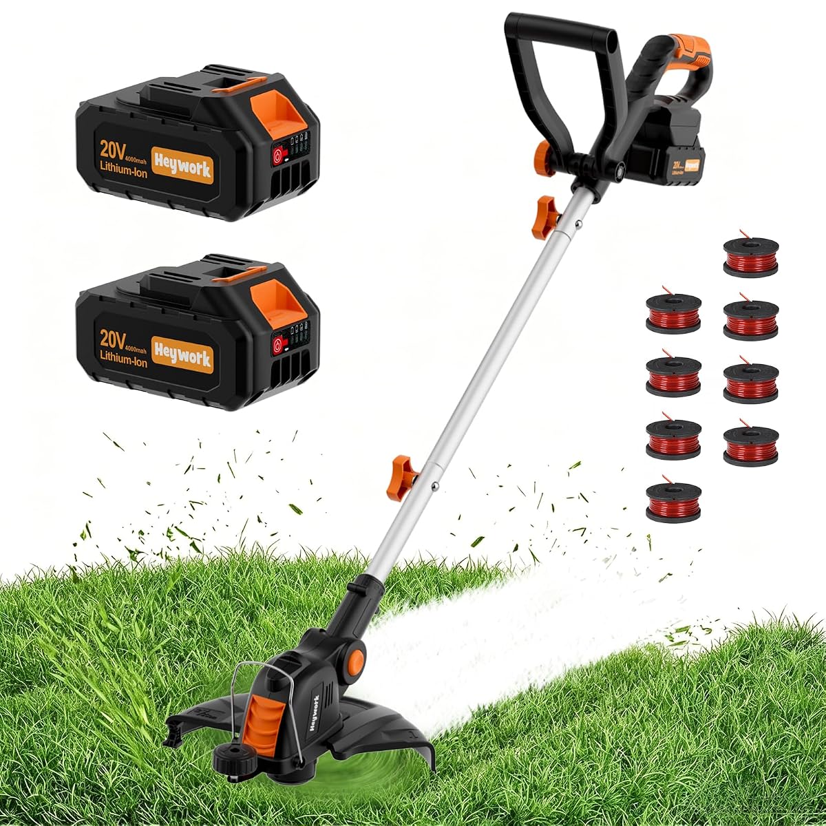20V 12" Cordless String Trimmer, Electric Weed Wacker & Edger