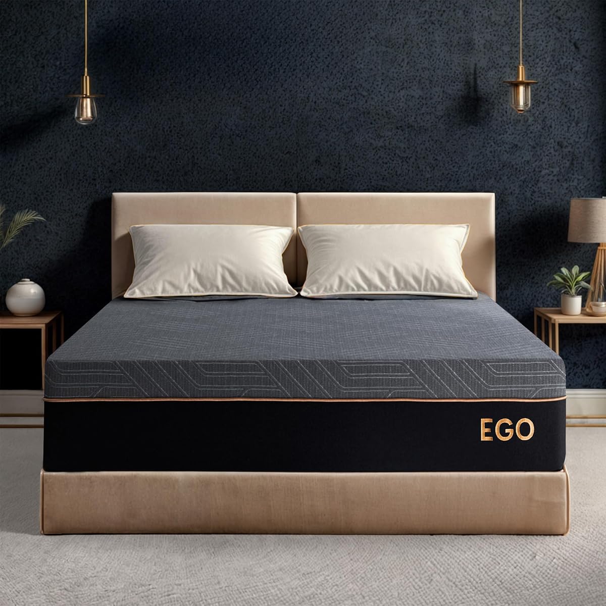 EGOHOME King 12 inch Copper Gel Memory Foam Mattress Pressure Relief Medium