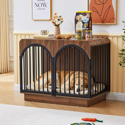 39" Fluted Wooden Large Dog Crate Furniture for Large Medium Dog